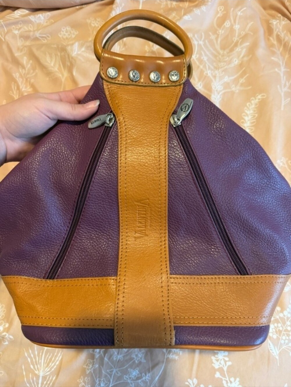 Valentina Italian Leather Bag Handbag Purple Bag NO STRAPS EUC